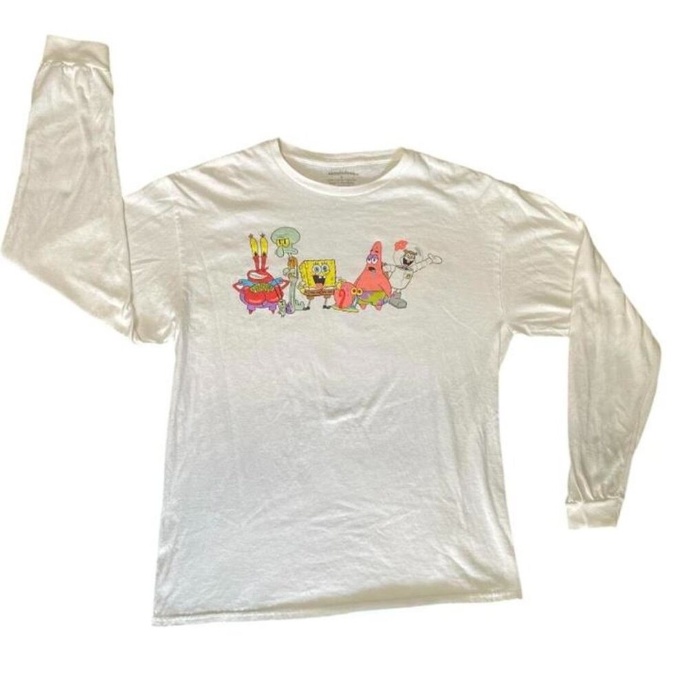 Vintage Nickelodeon SpongeBob Y2K SquarePants Long Sleeve Cotton Tee Shirt Sz L